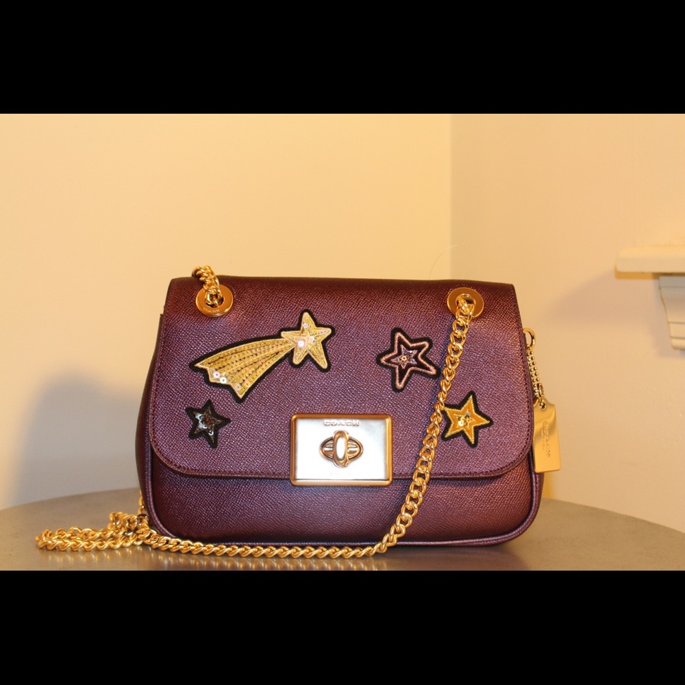 Star Embellished Coach Crossbody (Purple)